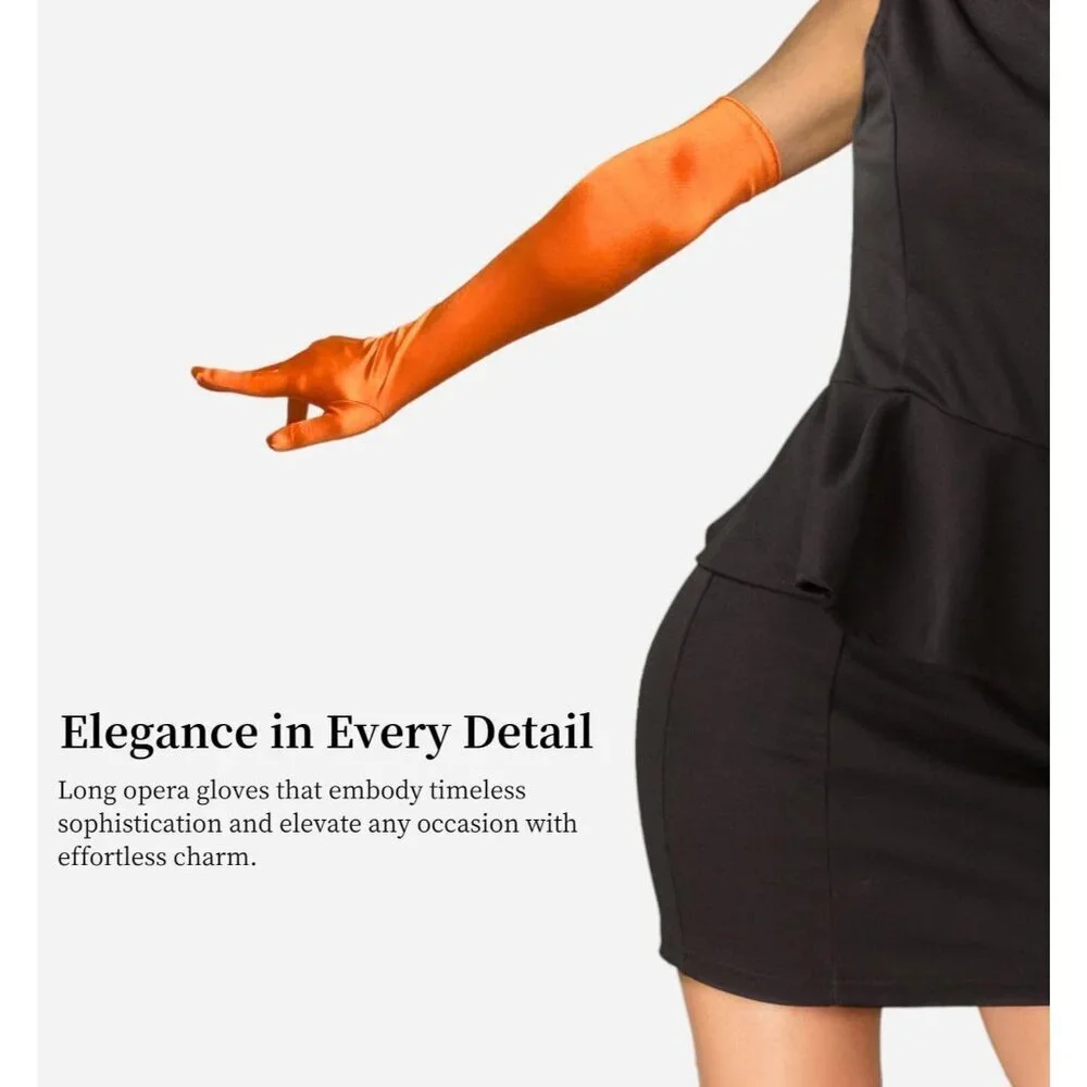 Women's Elbow Length Orange Satin Gloves Costume Princess Party Accessories